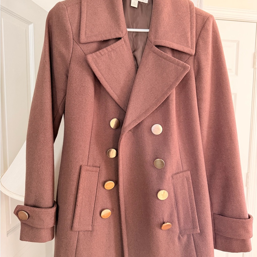 New York & Company Rose Taupe Double-Breasted Pea Coat